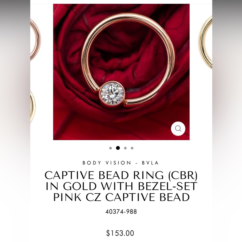 BVLA CAPTIVE BEAD RING (CBR) IN ROSE GOLD WITH BEZEL-SET PINK CZ CAPTIVE BEAD